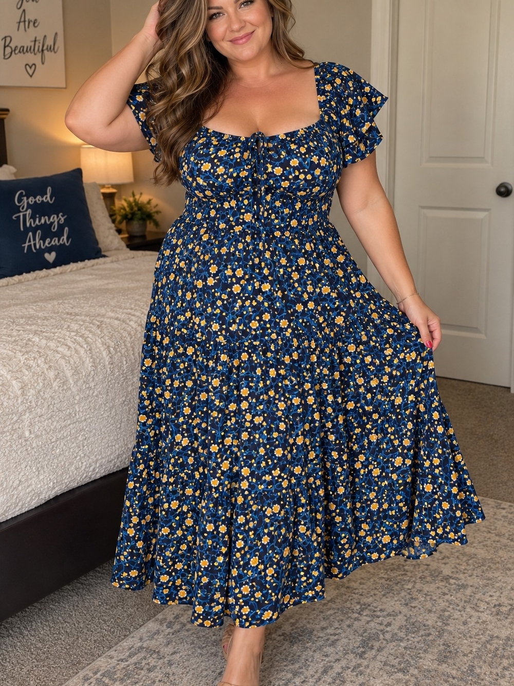 Rusttydustty Modern Bohemia Crush Maxi Dress Plus Size 1X Navy Floral NWT